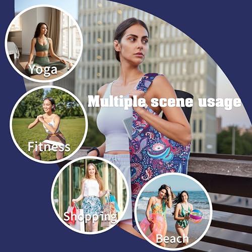 Yoga Mat Bag Carrier for Women with Side Large Pocket Durable Linen Workout Gym Travel Storage Pilates Mats - color: Boho Paisley