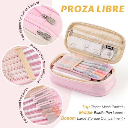 EASTHILL Big Capacity Pencil Pen Case Office College School Large Storage High Capacity Bag Pouch Holder Box Organizer Blue (Pink) - color: Pink