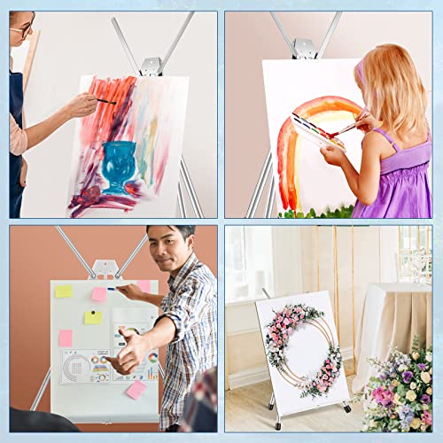 Xinnun 12 Pcs Aluminum 15'' to 21'' High Tabletop Easel Display Adjustable Portable Tripod Desktop with Extension Arm Wings and Rubber Feet for Canvas, Paintings Suitable for School Studio (Silver)