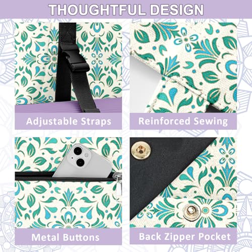 Yoga Bag for Women, Large Canvas Yoga Mat Tote Bag with Yoga Mat Carrier | Large Mat Pocket Fitness Tote for Pilates, Gym, Travel, Office & Beach - color: Green Flower