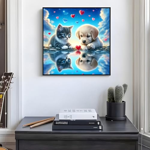 Shouruihua Dog Diamond Painting Kits for Adults, Cat Diamond Art Kits | Animal, Gem Art, Diamond Dotz Kits, Diamond Dots, Wall Art, Adult Crafts, Full Round Drill Diamond Painting Kits, 11.8x11.8in - color: Dog and Cat