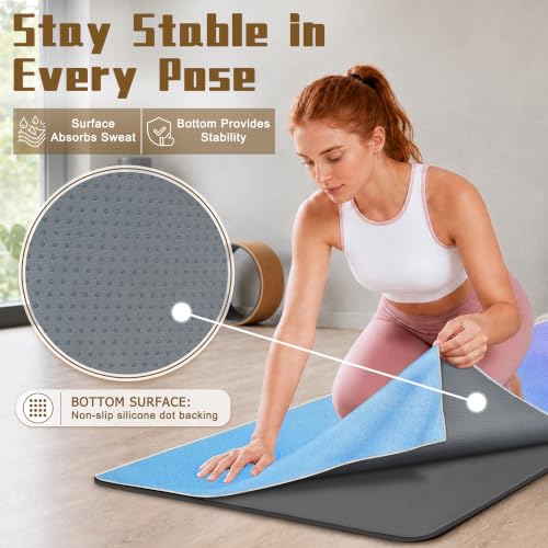Yoga Mat Towel Non Slip Ultra-Absorbent Hot Yoga Towel, Super Stylish Printed Sweat Hot Yoga Towel, Ideal for Home, Workouts, Pilates, Yoga, 72 x 27in, Blue & Purple - color: Blue & Purple