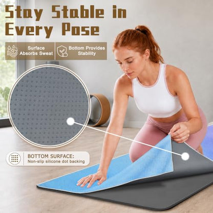 Yoga Mat Towel Non Slip Ultra-Absorbent Hot Yoga Towel, Super Stylish Printed Sweat Hot Yoga Towel, Ideal for Home, Workouts, Pilates, Yoga, 72 x 27in, Blue & Purple - color: Blue & Purple