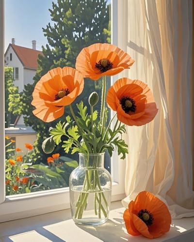 ZRIZQ Paint by Numbers Kit for Adults Beginner,Flowers,16x20 | Full set with wooden brushes,rolled canvas,rich paints.Calming activity.Beginner friendly.Just open and paint. - color: 16"X20"Rolled Canvas-Flowers 4