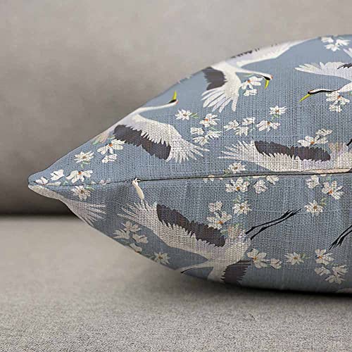 TKS MITLAN Crane Throw Pillow Case Cushion Cover Flying Bird Flower Blue White Linen Couch Bed Sofa Car Waist Cushion Cover 12 x 20 inch - color: Crane, size: 20" x 12" (Pack of 1)