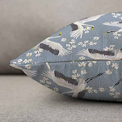 TKS MITLAN Crane Throw Pillow Case Cushion Cover Flying Bird Flower Blue White Linen Couch Bed Sofa Car Waist Cushion Cover 12 x 20 inch - color: Crane, size: 20" x 12" (Pack of 1)