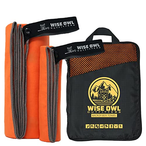 Wise Owl Outfitters Microfiber Camping Towel - Quick Dry Towel for Travel, Backpacking, Hiking, Beach, Gym & Yoga - Compact, Fast Drying & Lightweight - color: Orange, size: Large (24x48) + Washcloth (12x12)