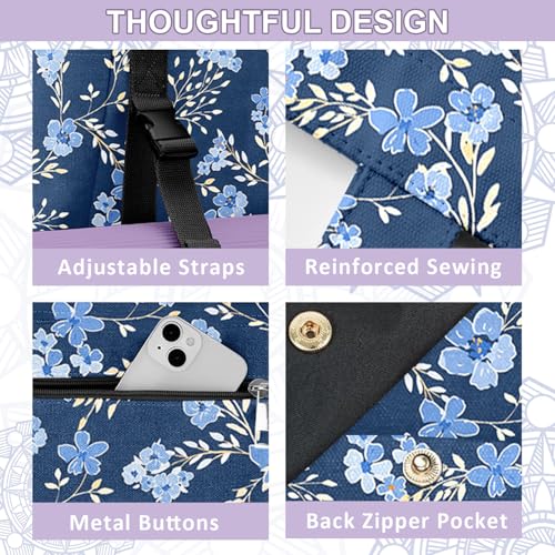 Yoga Bag for Women, Large Canvas Yoga Mat Tote Bag with Yoga Mat Carrier | Large Mat Pocket Fitness Tote for Pilates, Gym, Travel, Office & Beach - color: Blue Flower