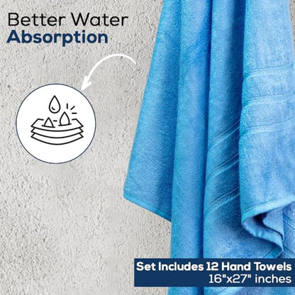 Simpli-Magic Cotton Hand Towels, 12 Pack, 16” x 27”, Blue - color: Blue, size: 16 in x 27 in