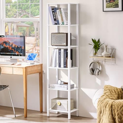 YUFAM 6 Tier Tall Skinny Bookshelf, Narrow Bookcase, Wooden Shelf, White - color: White, size: 6-Tier