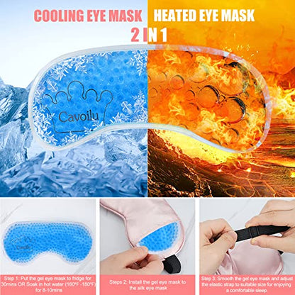 Cooling Eye Mask for Sleeping, Silk Sleep Mask w/Gel Eye Mask, Heated Eye Masks, Blindfold Eye Cover Women Sleeping Mask for Home, Office, Travel, Yoga, Medditation, Stocking Stuffers(Pink) - color: Pink