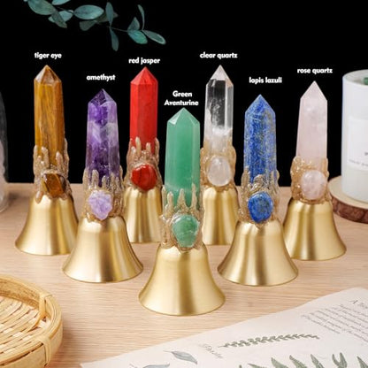 Super Loud Solid Brass Hand Call Bell Meditation Altar Bell - Solid Brass Ritual Tool for Prayer, Home Decor & Pet Feeding (Natural Crystal Tower Design)