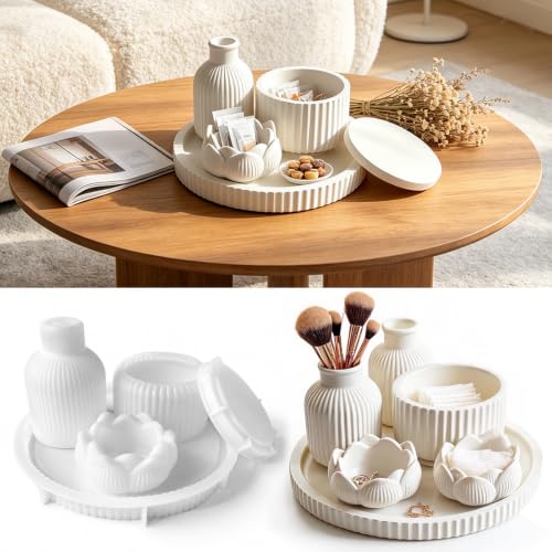 4 Pcs Silicone Epoxy Resin Molds for DIY Candle Holder, Vase, Tray & Jar | Food-Grade Silicone, for Epoxy Resin & Concrete, DIY Vase Making, Home Decor, Jewelry Storage, Handmade Gifts - color: 4 Pcs Silicone Epoxy Resin