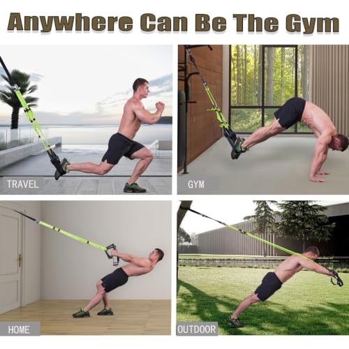 Bodyweight Resistance Training Straps, Home Gym Fitness Trainer kit - color: Bright Green
