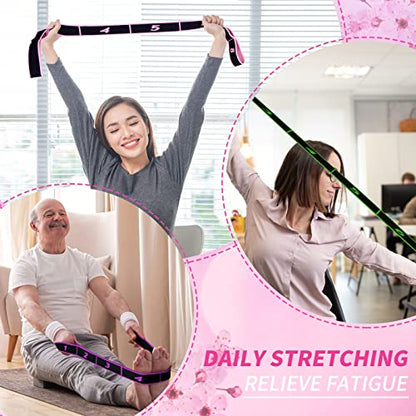 Lenwen 8 Pcs Elastic Yoga Stretching Strap 39.37 Inch Adjustable Multi Loop Stretch Strap Training Dance Stretch Band for Leg Pilates Gymnastics Home Exercise Workout Equipment Adult Children, 8 Color