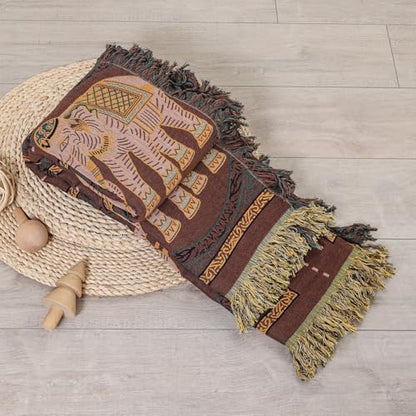 Elephant Pattern Cotton Boho Throw Blanket for Bed with Tassels 80"×90" - color: Brown Elephant, size: 80"x90"