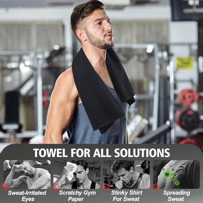 Microfiber Gym Towels for Working Out, Quickly Dry Yoga Towels for Men & Women Tennis, 16 Inch x 27 Inch, 6 Pack, Black - color: Black