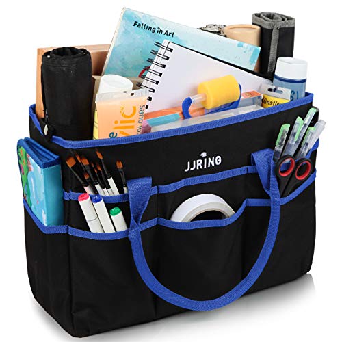 JJRING Large 600D Nylon Artist Organizer Tote Bag With 16 Pockets, Blue | Multi-Functional Caddy Carrying Bag For Art, Craft, Sewing, Makeup, School, Medical & Office Supplies - color: Blue, size: Large