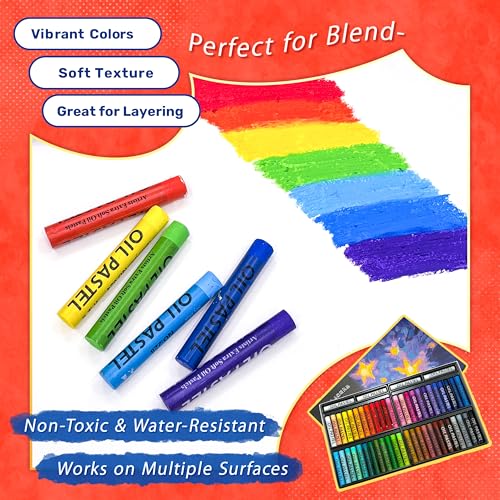 48-Color Oil Pastels Set, Soft Creamy Texture, Oil Crayons for Drawing, Sketching and Coloring, Rich Colors, Easy Blending and Layering, Smooth Drawing Experience (48+4 Colors)