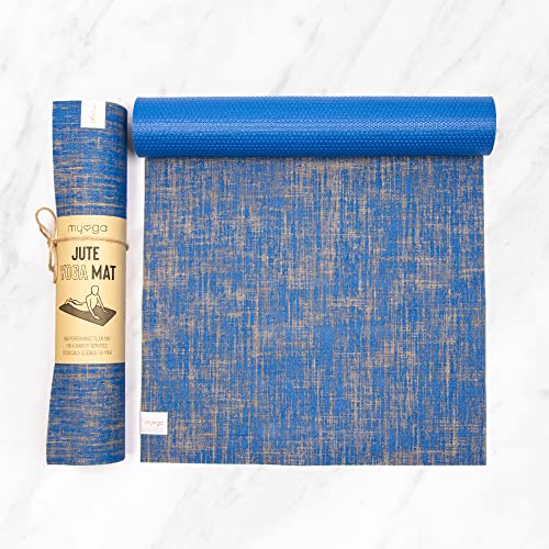 Myga Jute Yoga Mat, High Performance Vegan Floor Exercise Mat, Eco Friendly Biodegradable Yoga Mat with PVC Backing,72" x 24", 0.2" Thickness - color: Blue