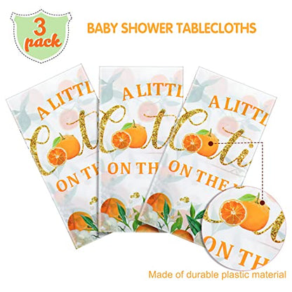 Tegeme Little Cutie Tablecloth Orange Fruit, Plastic Baby Shower,3 Pack | Disposable Table Cover, Little Cutie is on the Way Tablecloth, Baby Shower Birthday Tangerine Decor