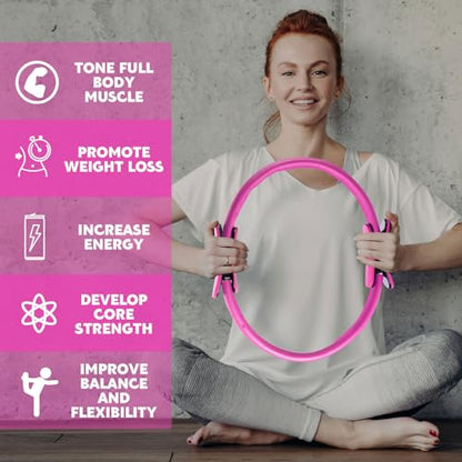 Syhood Pilates Ring 11. 81 Inch Pilates Circle Yoga Ring Magic Lightweight Flexible Workout Equipment for Fitness Physical Therapy Resistance Exercise Arms Legs - color: Pink