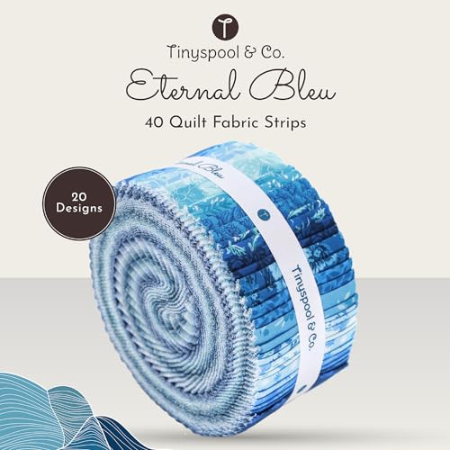 Tinyspool & Co. Quilting Bundle – Eternal Bleu Twirlie Roll Fabric + 3-Yard Fabric No.15 – Baby Blue – 100% American Cotton Fabric Kit with Strips & Pre-Cut Yardage for Borders, Binding & Backing