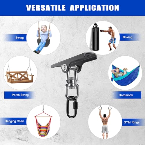 Dolibest Heavy Duty Swing Hanger,Ceiling Mount Swing Hook,One-Piece Design Base, Swing Set Hardware for Punching Bag, Boxing, Hammock Chair, Yoga Swing, Porch Swing (360° +180° Rotation) - color: D: 360°+180° Swing Hanger With Carabiner
