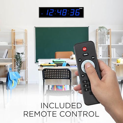 Ivation Oversized Digital Wall Clock with Large LED Display & Timer, 48" | Multi-function with Timer, Stopwatch, Alarms, Temp & Date, Aluminum frame, 6 Brightness levels, Time memory, Remote | Blue - color: Blue, size: 48" Inch