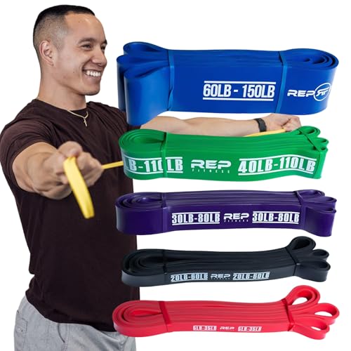 Rep Fitness Pull-Up Bands Resistance Exercise Workout Equipment Set for Home Gym Training – Heavy Duty Stretch Band for Assisted Pullups, Strength Training, Physical Therapy, and Fitness Workouts - color: Bundle: Red, Black, Purple, Green, Blue