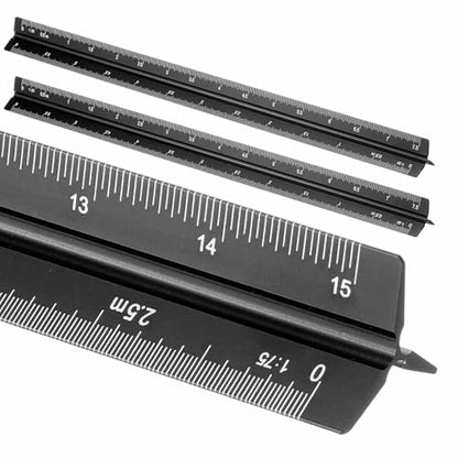 HARFINGTON 2 Pcs Architectural Scale Ruler, 12 Inch Metric Aluminum Alloy Architect Triangular Small Scale Laser-Etched Blueprint Drafting Ruler for Architects Engineers, Black - color: Black, size: 12 Inch