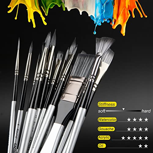 GACDR Acrylic Paint Brush Set, 24 Pieces Paint Brushes for Acrylic Painting with Cloth Roll Case and 2 Sponges, Pinceles para Acrilico for Oil Watercolor Gouache…