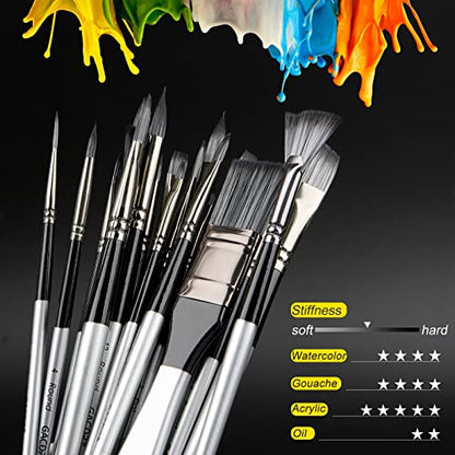 GACDR Acrylic Paint Brush Set, 24 Pieces Paint Brushes for Acrylic Painting with Cloth Roll Case and 2 Sponges, Pinceles para Acrilico for Oil Watercolor Gouache…