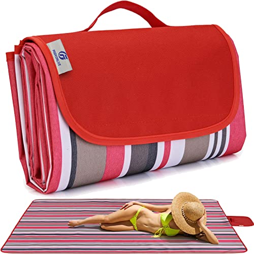 Beach Blanket Picnic Mat Sandproof Waterproof Extra Large Outdoor Camping Blanket Foldable Portable Picnic Mat for Travel Hiking Music Festival Park Lawn Grass Red Lines - color: Red Lines