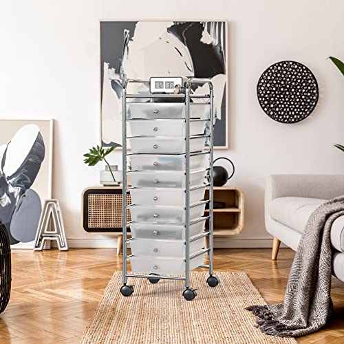 Simple Houseware 10 Drawers Rolling Utility Cart Organizer, Chrome - color: Chrome, size: 10 Drawers
