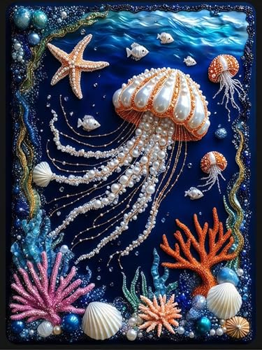 CHWGLFGG 5D Deep Sea Dream Jellyfish Diamond Art Kits for Adults Beginners | Diamond Painting Kit DIY Full Round Drill Paint by Diamonds Dot Gem Art for Adult, Home Wall Decor 12X16inch - color: KM908-1