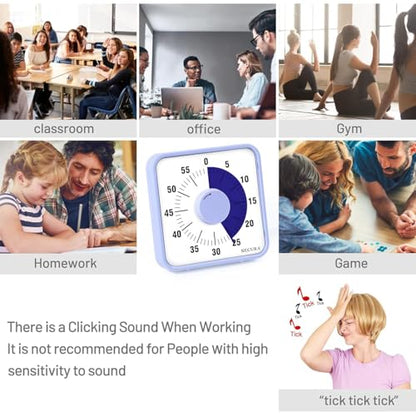 Secura 7.5 Inch Visual Timer, 60 Minute Oversize Visual Countdown Timer for Kids and Adults, Durable Mechanical Time Management Tool (Violet) - color: Purple & Purple