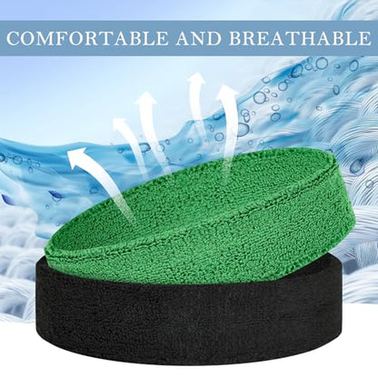 4 Pack Cotton Terry Sweat Headbands for Men Women Running Gym - color: Black/Gray/Green/White