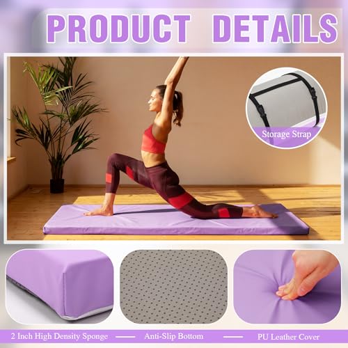 Lyrow 2 Inch Thick Yoga Mat 72x24 with Carry Strap Foam - color: Lavender Purple