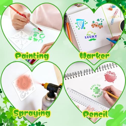 72 Pcs St Patricks Day Stencils for Painting Set, Reusable Shamrock Leaf Hat Beer Mugs Painting Templates - Stencil Crafts Drawing Templates for DIY Scrapbook, Home Wall Murals, Canvas Wood Signs - style: St Patricks Day