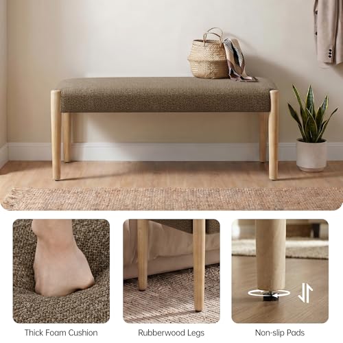 Usaint 42" End of Bed Bench with Wood Legs, Dark Brown with Oak Leg - color: Dark Brown With Oak Leg