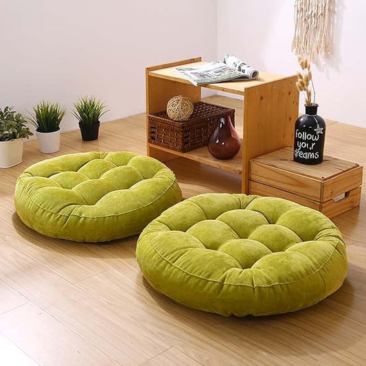 Set of 2 Large Round Floor Cushions for Adults, Grass Green | Tufted Corduroy Meditation Floor Pillow, Soft Floor Seat Pillows Cushion for Living Room Tatami Office, 2Zx22 Inch - color: Grass Green, size: 22"Lx22"Wx5"H