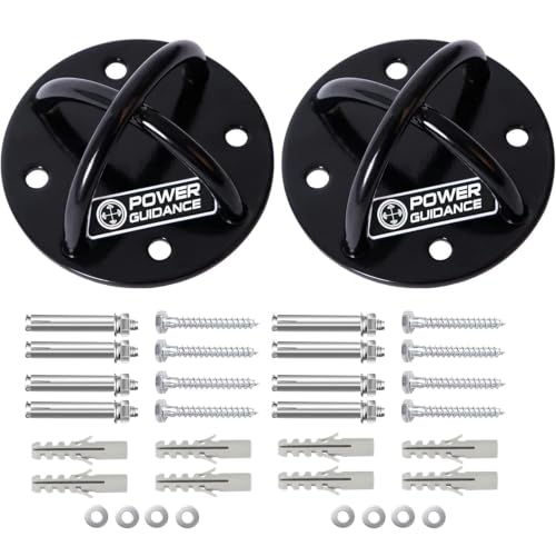 POWER GUIDANCE Wall and Ceiling Mount Bracket for Suspension Straps, Gymnastic Rings, Yoga Swings & Hammock Resistance Band Battle Rope - color: Black (set of 2)