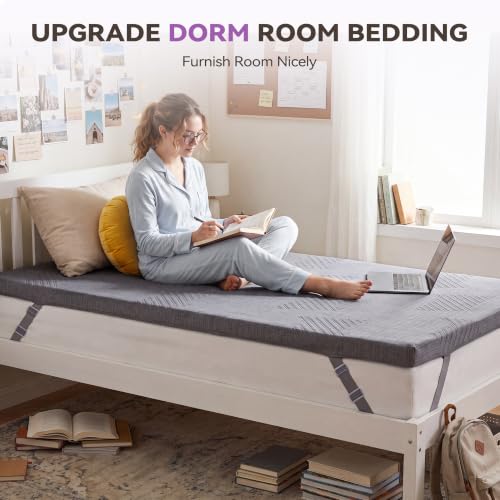 BDEUS 3 inch Extra Firm Memory Foam Mattress Topper Twin XL Size, Supportive Mattress Pad for College Dorm Room, Foam Bed Topper with Senior Grey Cover, 39 × 80 Inch - size: Twin XL, style: 3 inch
