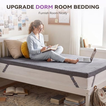 BDEUS 3 inch Extra Firm Memory Foam Mattress Topper Twin XL Size, Supportive Mattress Pad for College Dorm Room, Foam Bed Topper with Senior Grey Cover, 39 × 80 Inch - size: Twin XL, style: 3 inch