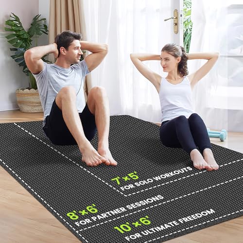 Stepwaver Large Exercise Mat, 6'x4'/7'x5'/8'x5'/9'x5'/10'x5'/12'x5'x8mm | Non-Slip, Ultra Durable, High-Density, Extra Thick Workout Mat for Home Gym Flooring, Cardio, Yoga & Fitness, Shoes-Friendly - size: 8x6FT