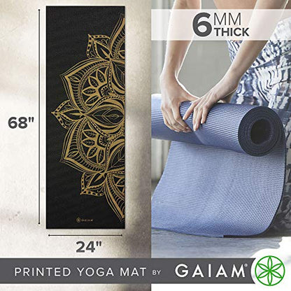 Gaiam Premium Yoga Mat, 6mm Thick Print Mat - color: Metallic Bronze Medallion