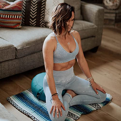 Hugger Mugger Zafu Meditation Cushion - Support in Cross-Legged Sitting, Buckwheat Filled, Durable Fabric, Convenient Handle, Handmade in USA - color: Aqua