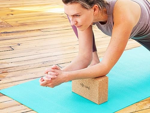 Sol Living Yoga Block Cork Brick Stretching Pilates Meditation Exercise Equipment Support Deepen Poses Odor Free Non Slip Yoga Accessories - 4" x 6" x 9"