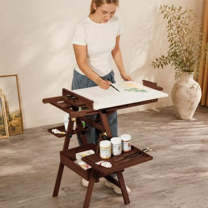 MEEDEN Painting Easel with Storage and Tray: H-Frame Beech Wood Art Easel | Easel Stand for Adults, Artists, Students, Beginners - Adjustable 50"-80" H, Holds Canvas Up to 47 Inches - color: Deep Walnut